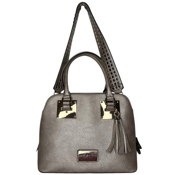 Marc Andrew Marc Silver Leather Gold Tone Shoulder Bag Studded Removable Strap
